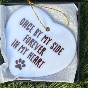 Heart Pet Memorial Ornament - White with Brown Text